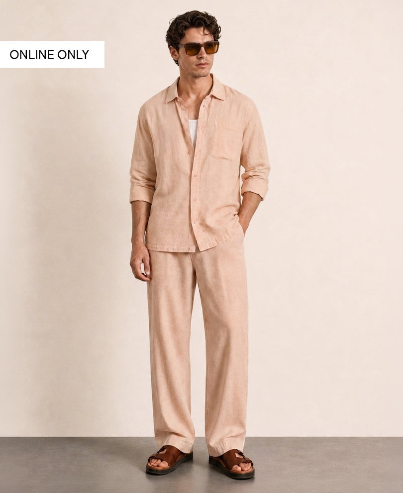 Peach Linen Blend Cord Set