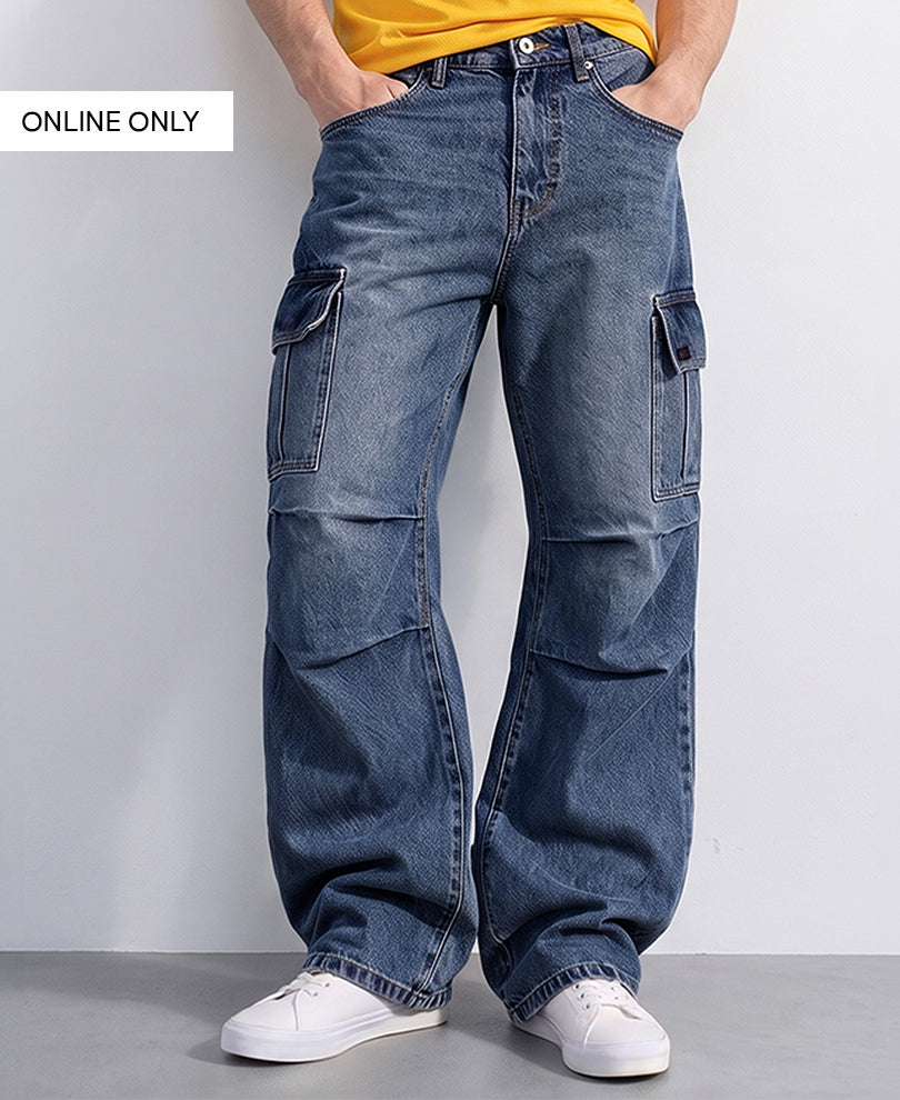 Blue Washed Cargo Jeans