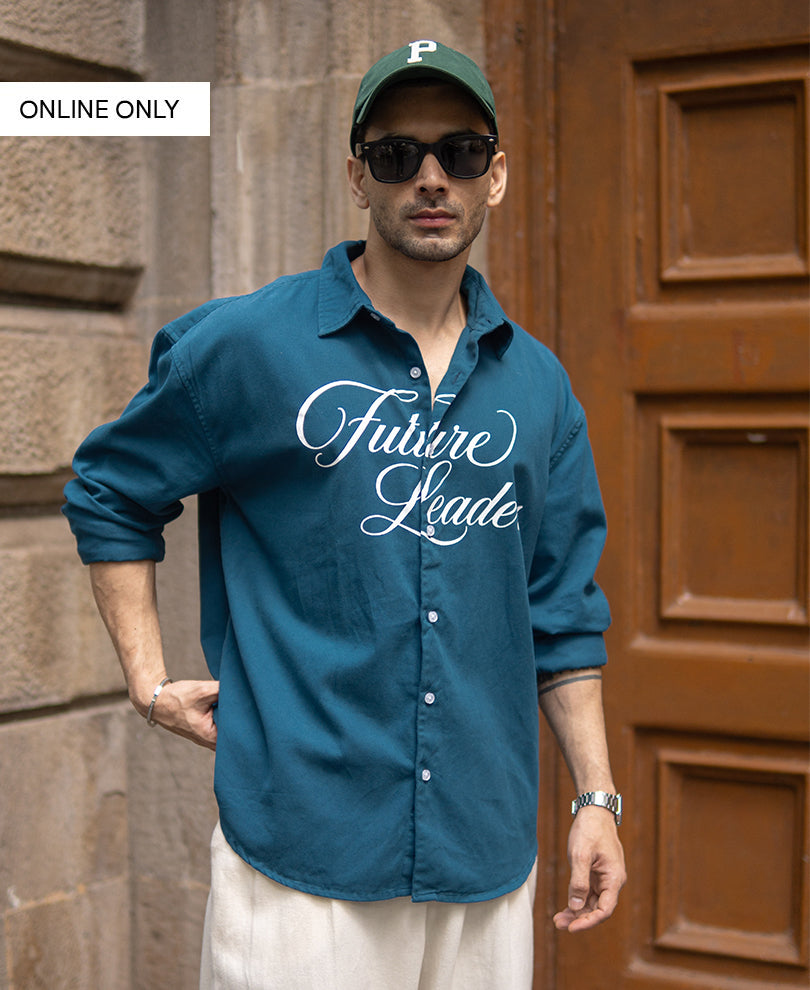 Blue Printed Structured Shirt
