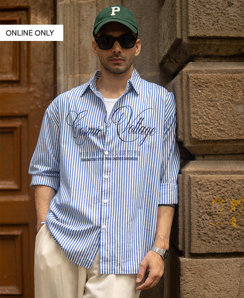 Blue Printed Striped Shirt