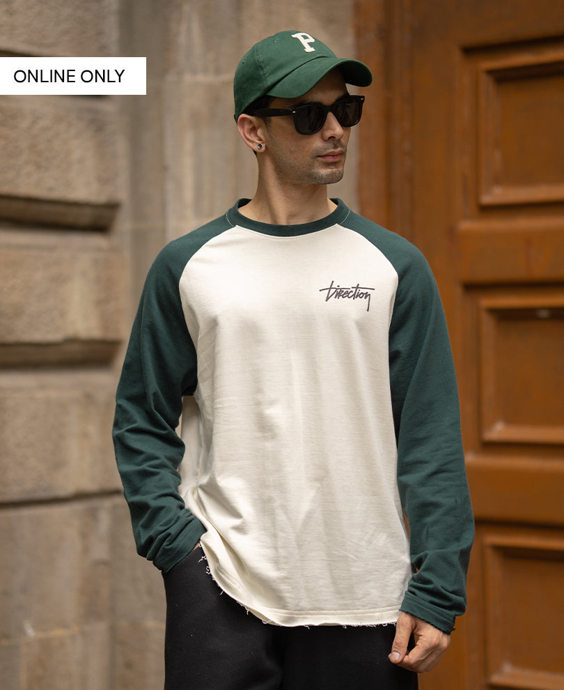 Off White & Teal Raglan T-Shirt 100% Cotton