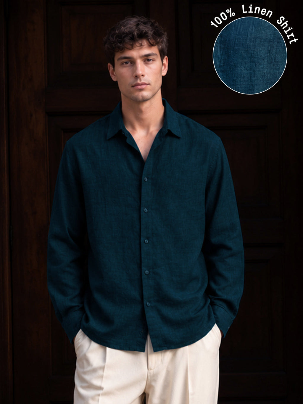 Teal Blue 100% Linen Shirt
