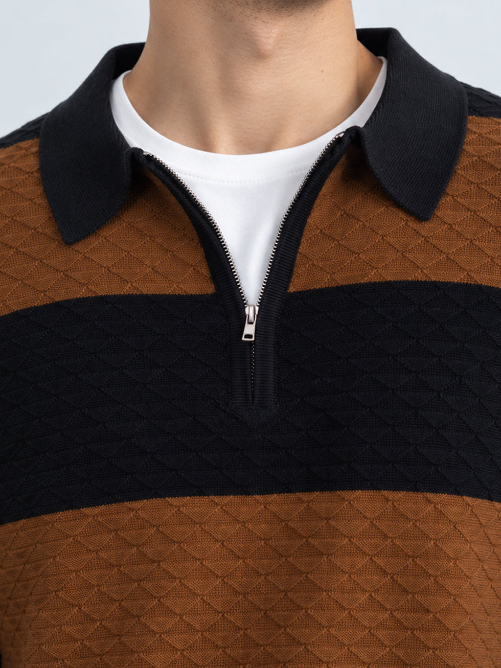 Black & Brown Knitted Stripe T-Shirt 100% Cotton