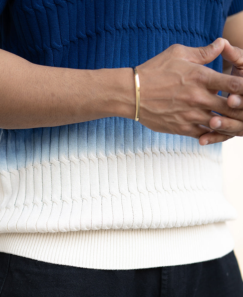 Blue Ombre Knit Polo T-Shirt 100% Cotton