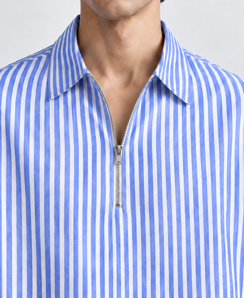 Blue Stripe Zipper Kurta Shirt