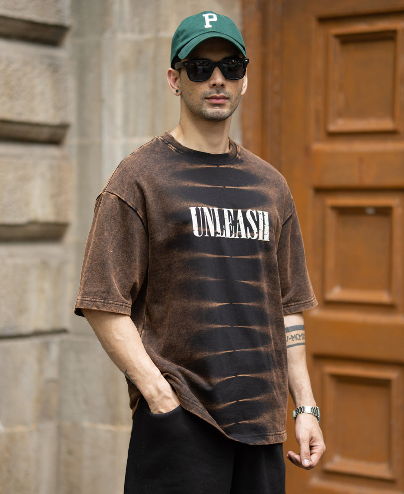 Dark Brown Washed Graphic T-Shirt 100% Cotton