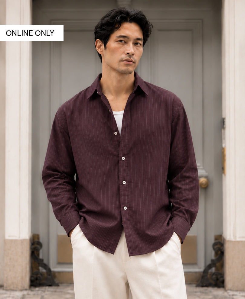 Dark Brown Cotton Oxford Stripe Shirt