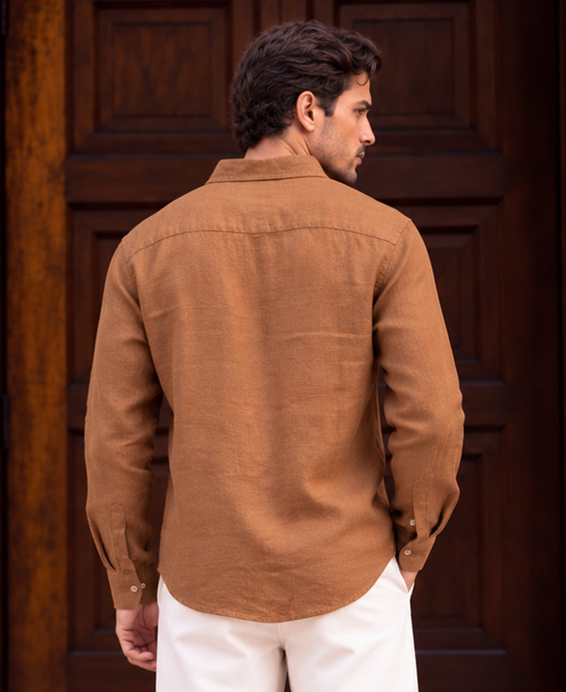 Tan 100% Linen Shirt