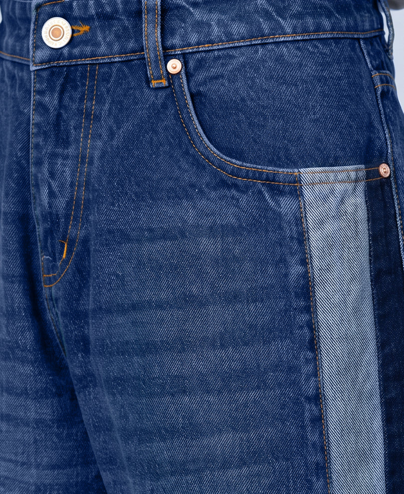 Blue Washed Paneled Denim Jeans