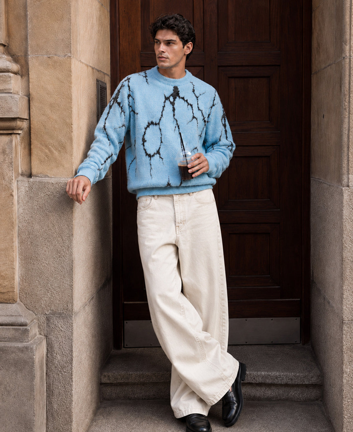 Light Blue Abstract Fuzzy Sweater