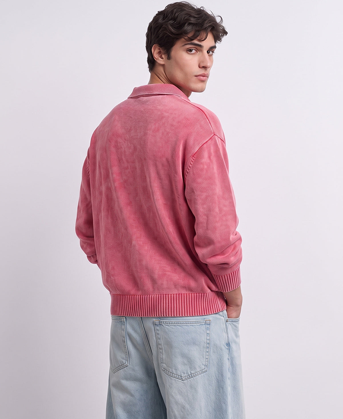 Pink Structured Polo Sweater
