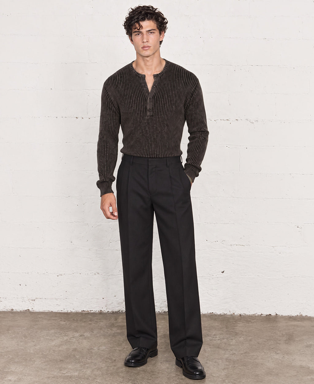 Black Washed Rib Knit T-Shirt 100% Cotton