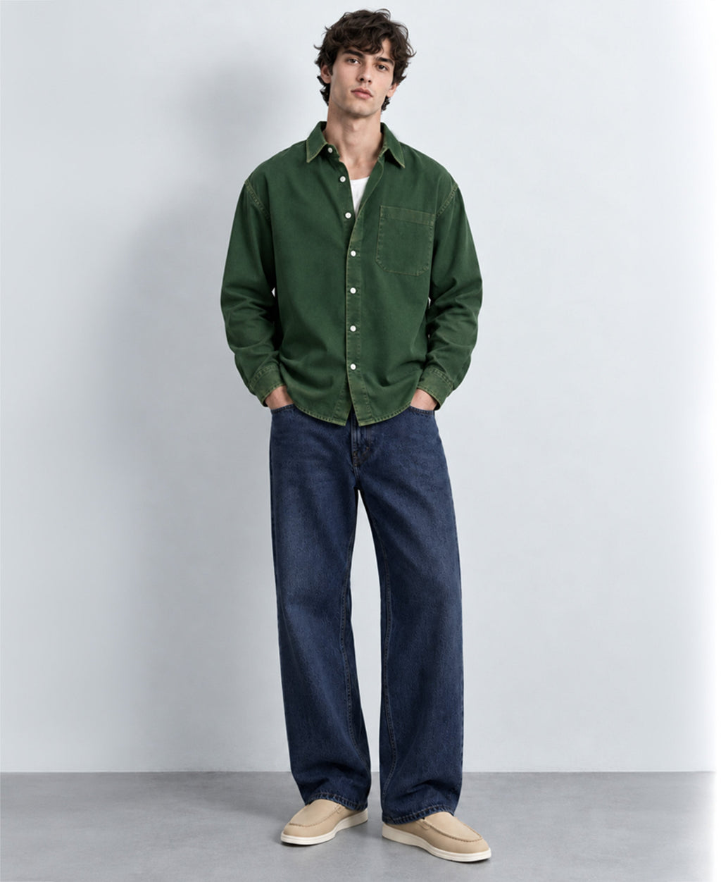 Green Washed Structured Shirt