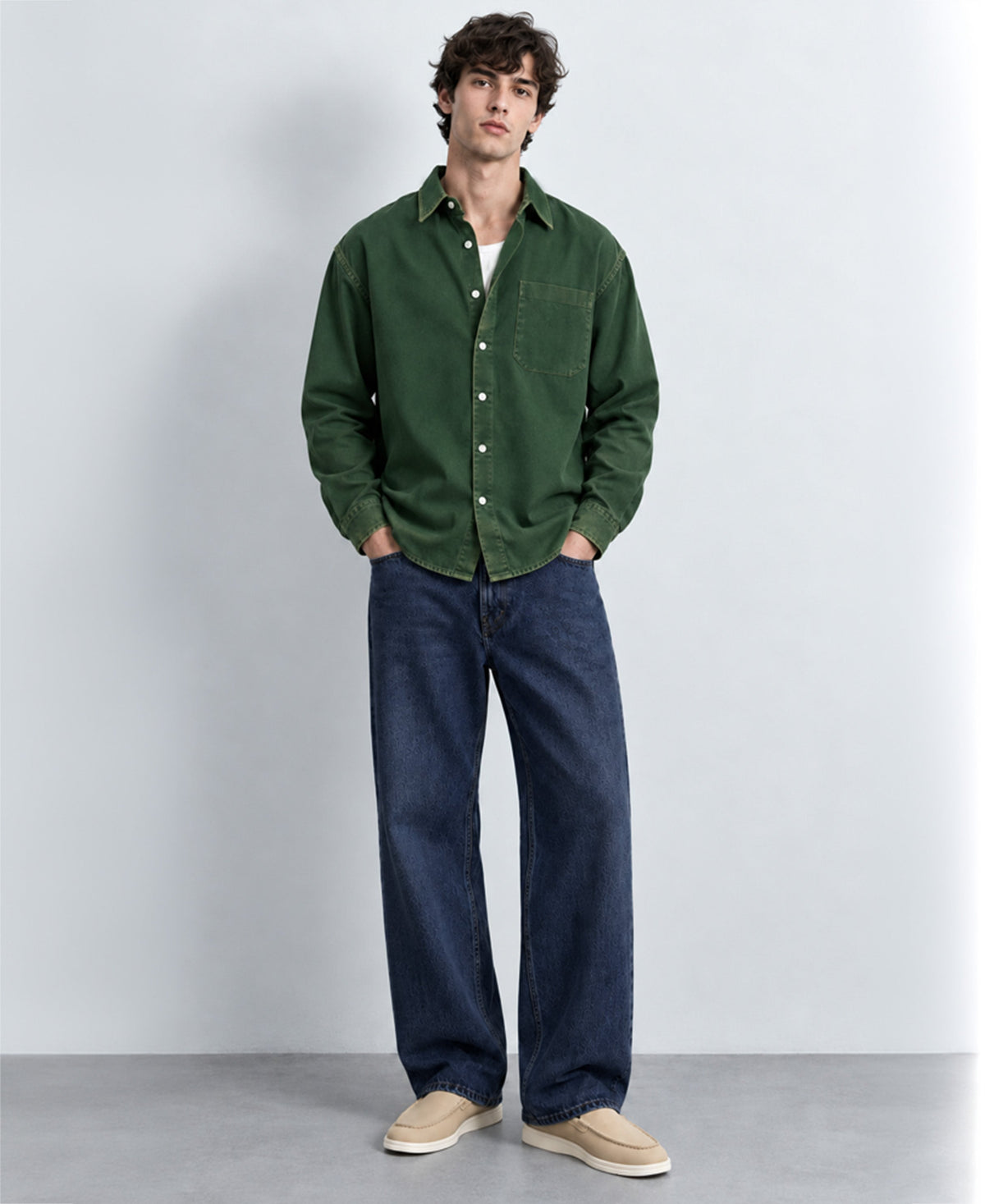Green Washed Structured Shirt