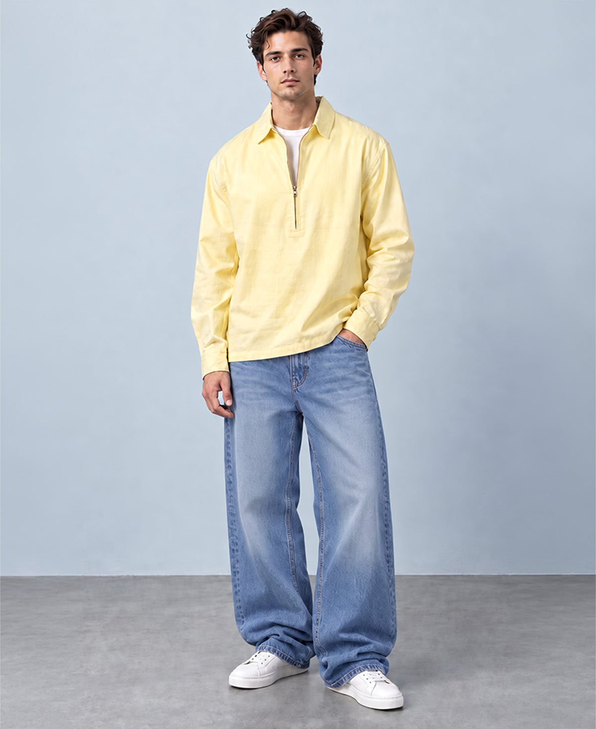 Butter Yellow Zipper Kurta Shirt