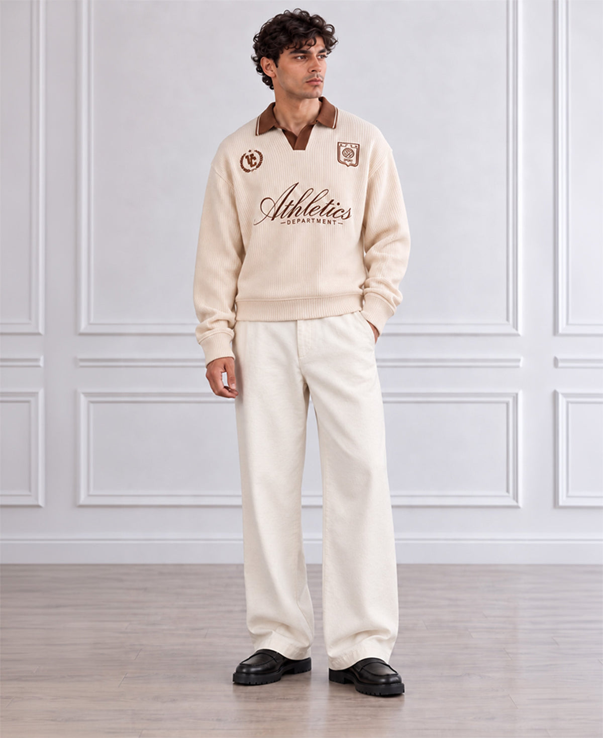 Cream Embroidered Structure T-Shirt