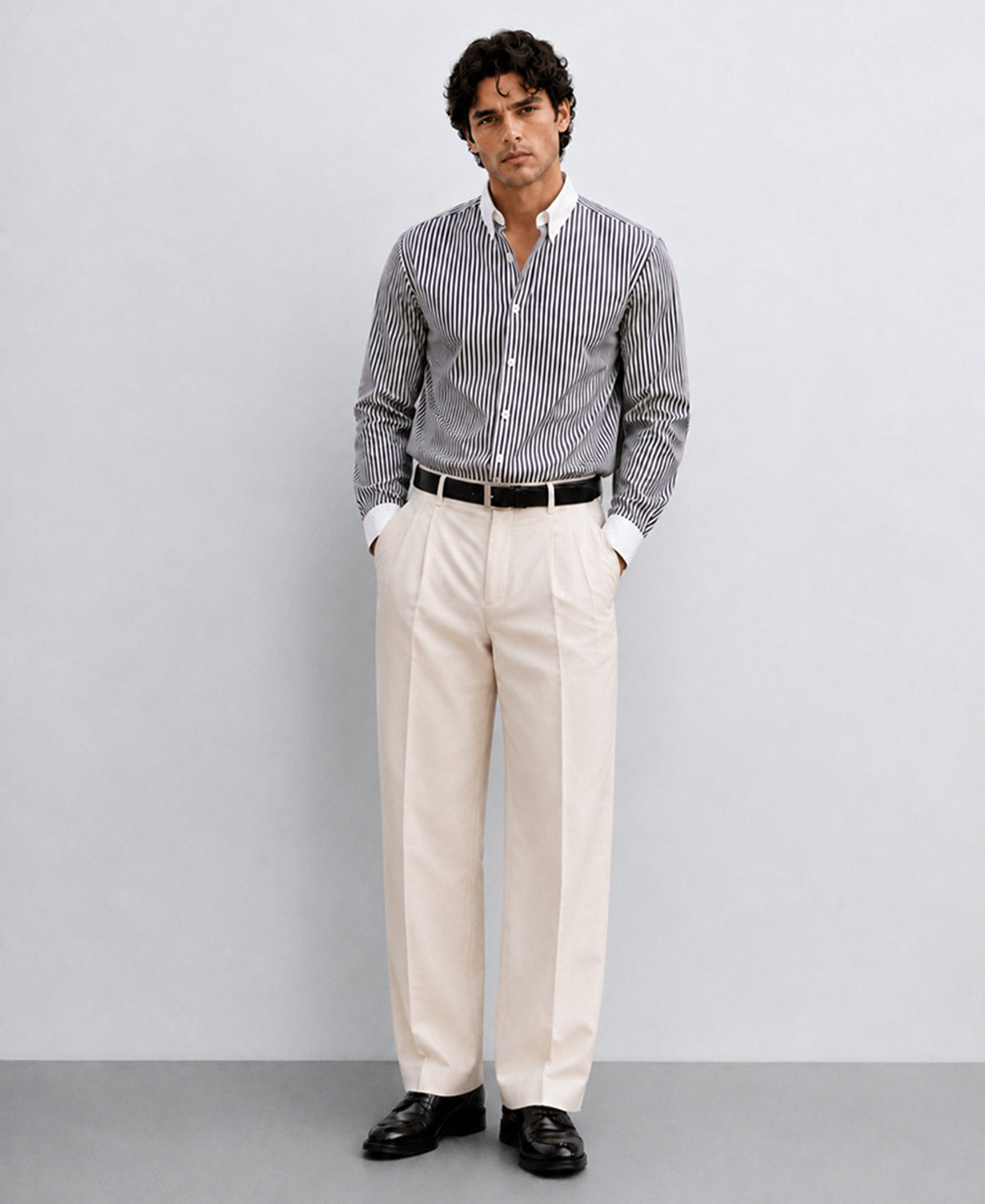 Black Striped Contrast Collar Shirt