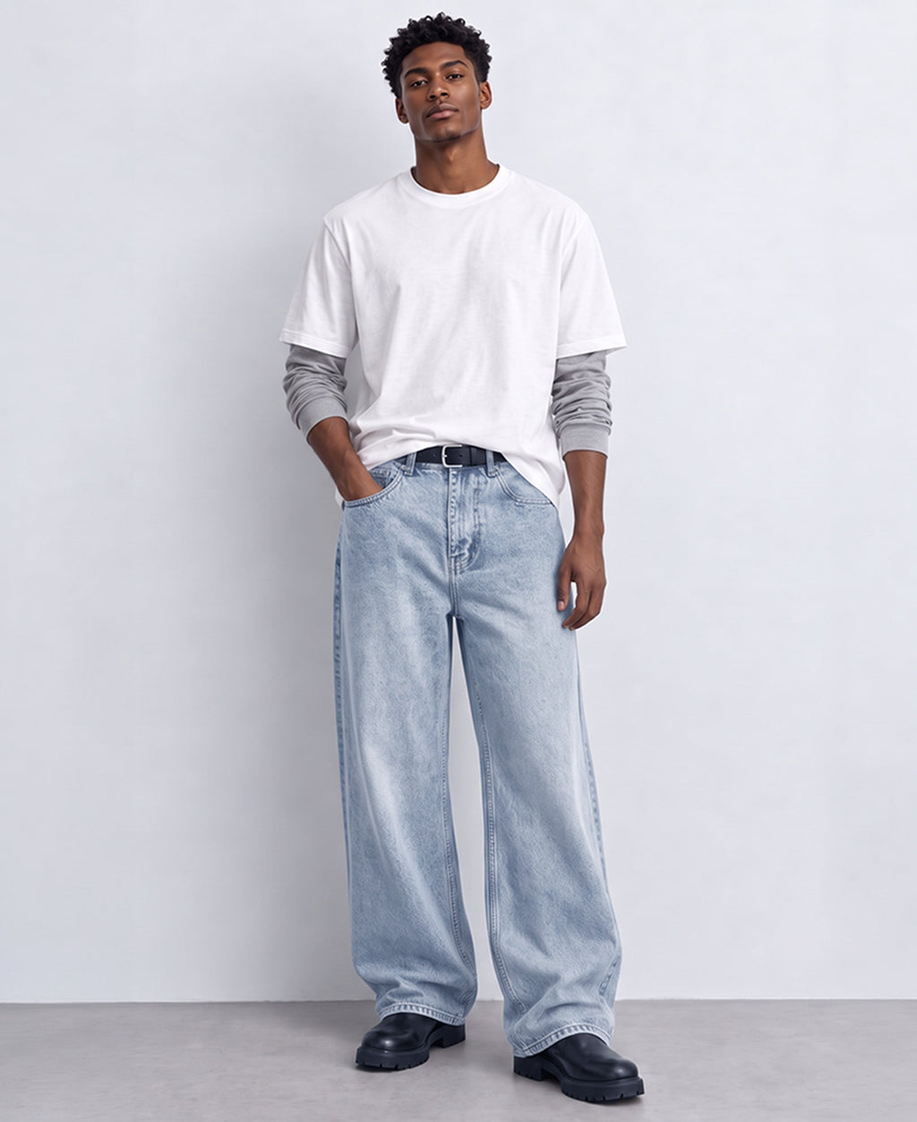 Light Blue Washed Baggy Fit Jeans