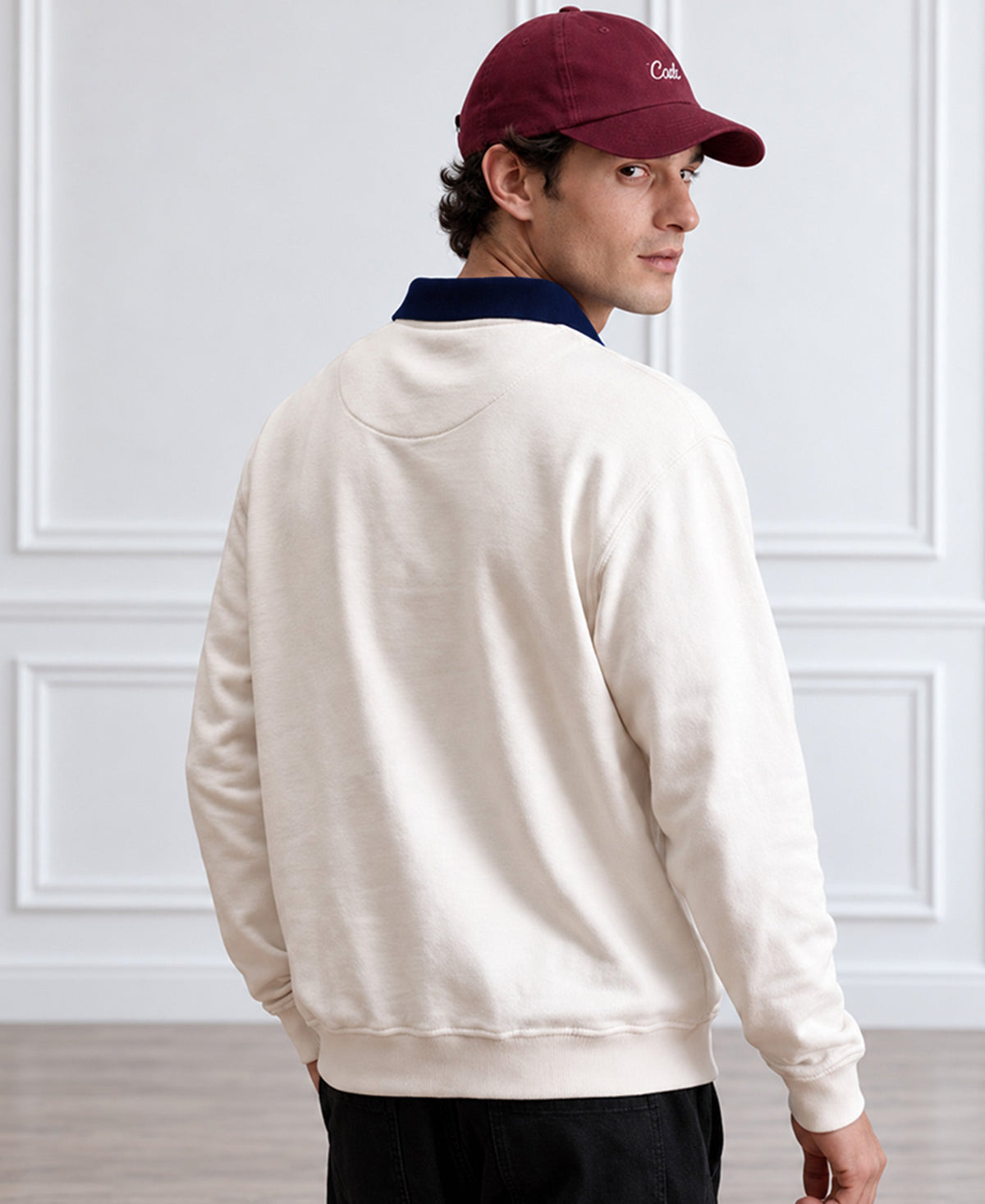 White Contrast Collar Embroidered T-Shirt 100% Cotton
