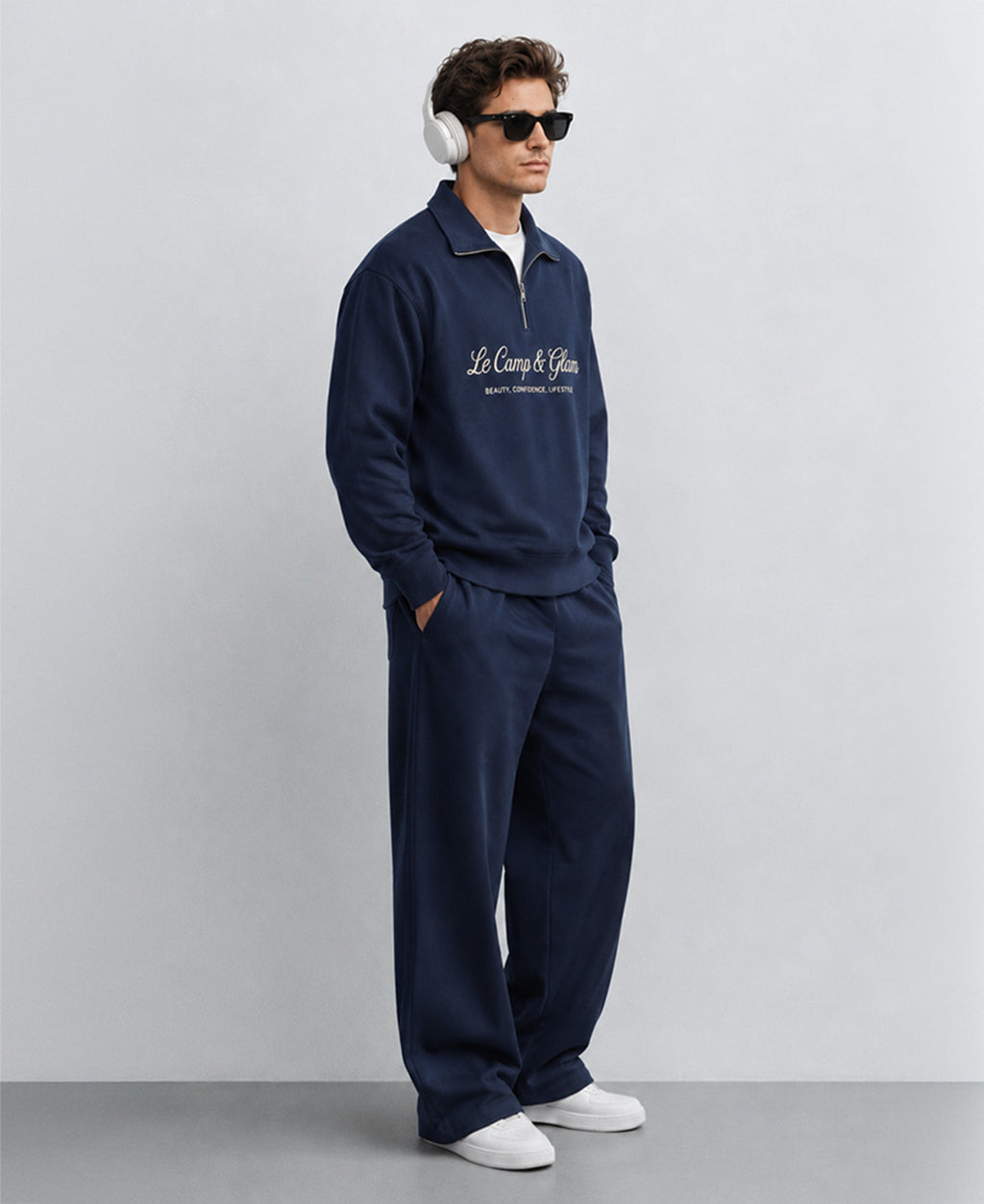 Blue Embroidered Zipper Cord Set
