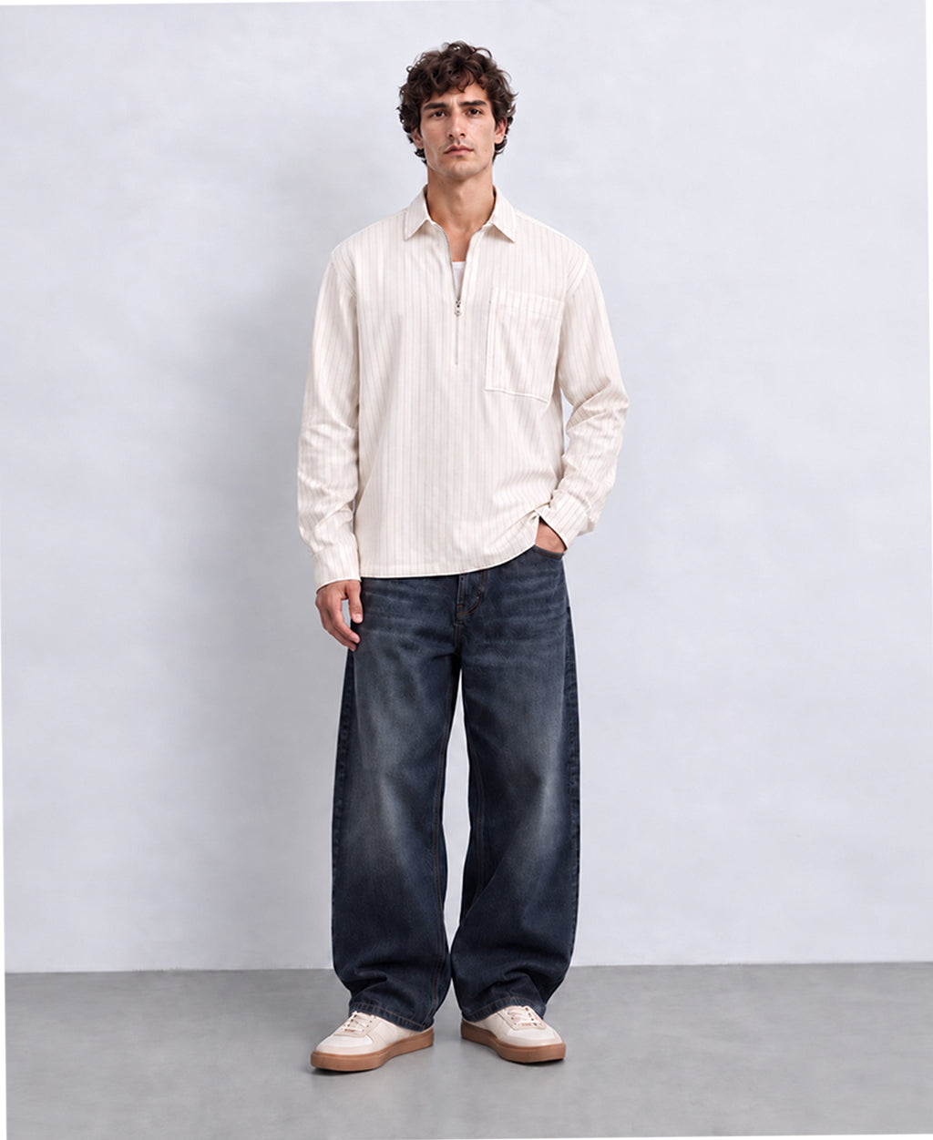 White Striped Zipper Shirt