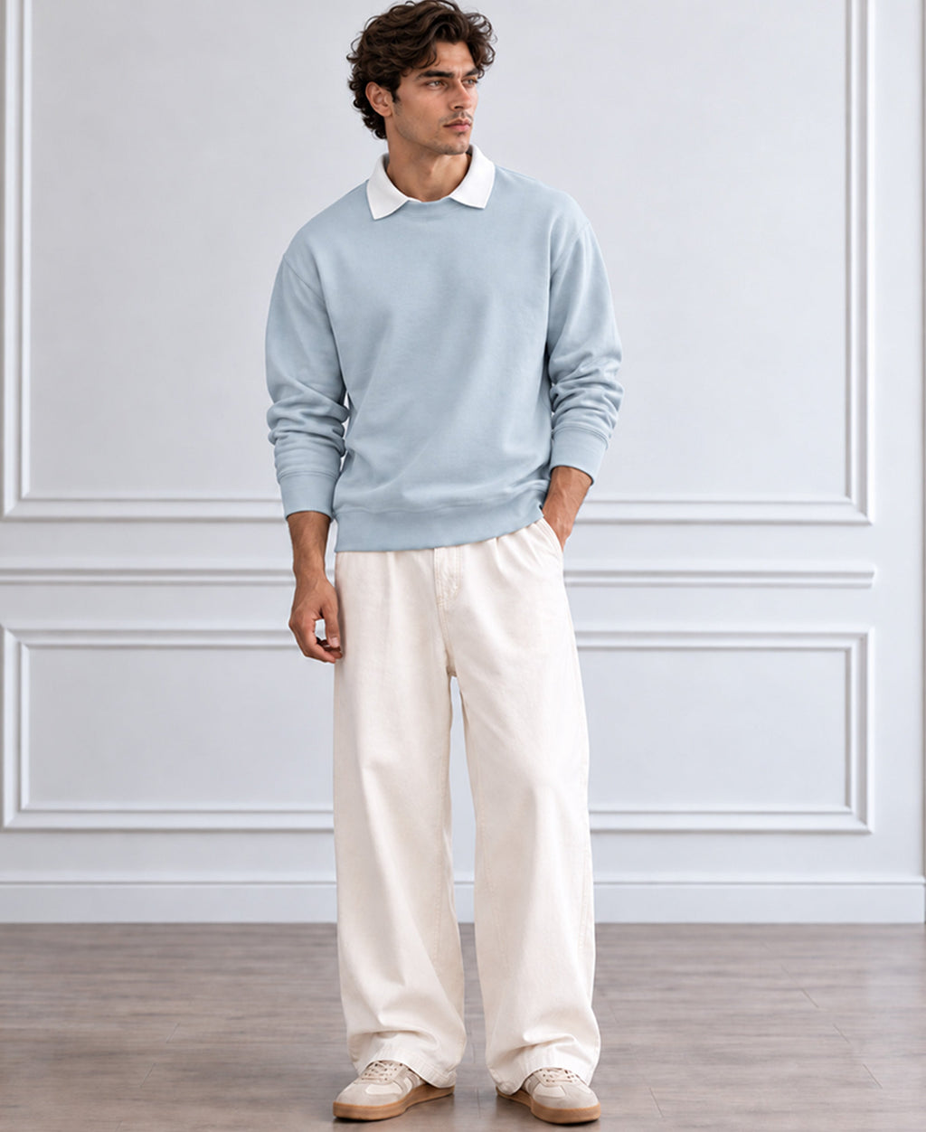 Grey Sky Contrast Collar T-Shirt