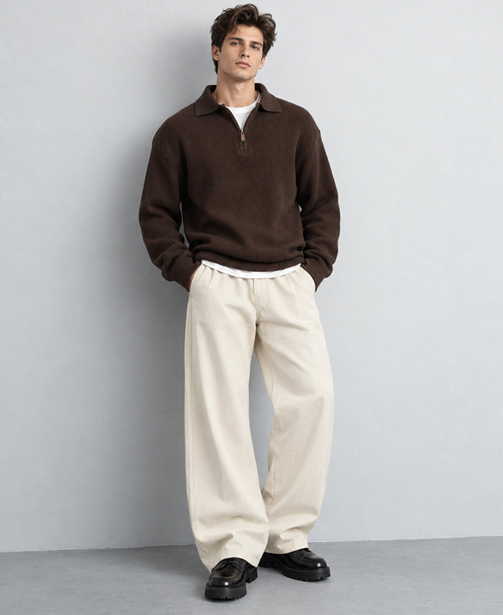Brown Zipper Sweater