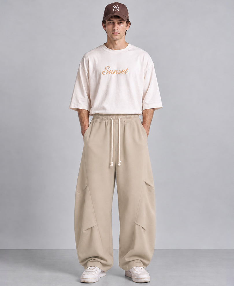 Beige Barrel Fit Panelled Trackpants