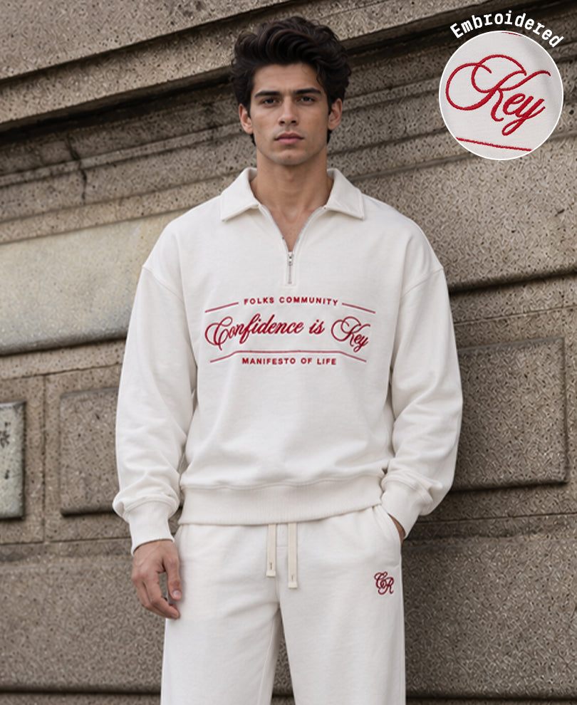 White Embroidered Knit Cord Set