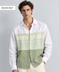 Green Colourblocked Printed Shirt