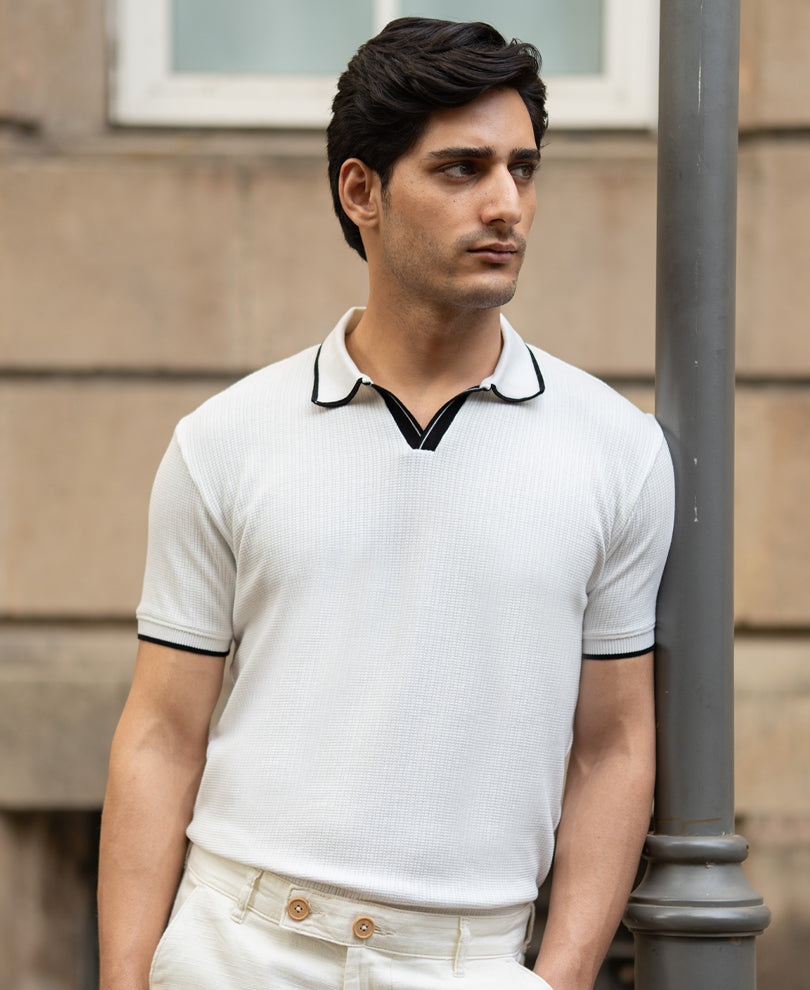 Off White Contrast Polo T-Shirt