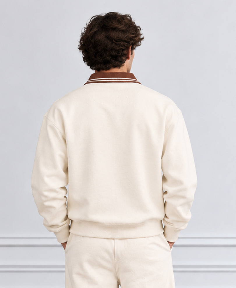 Cream Contrast Embroidery T-Shirt