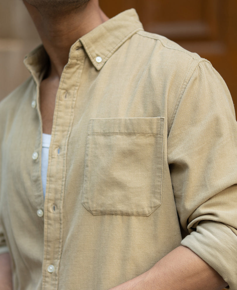 Beige Corduroy Buttondown Shirt 100% Cotton