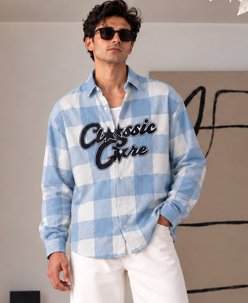 Blue Printed Checks Shirt