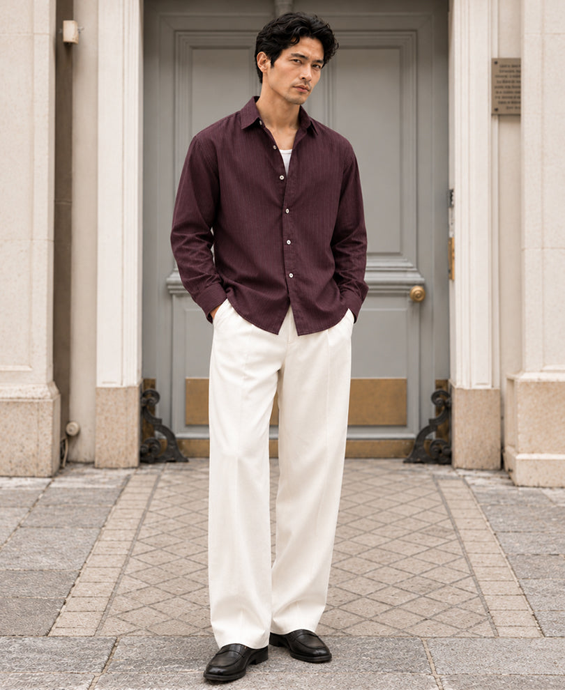 Dark Brown Cotton Oxford Stripe Shirt