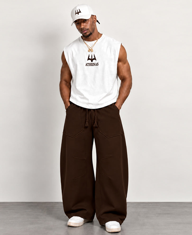 Brown Panelled Barrel Fit Trackpants