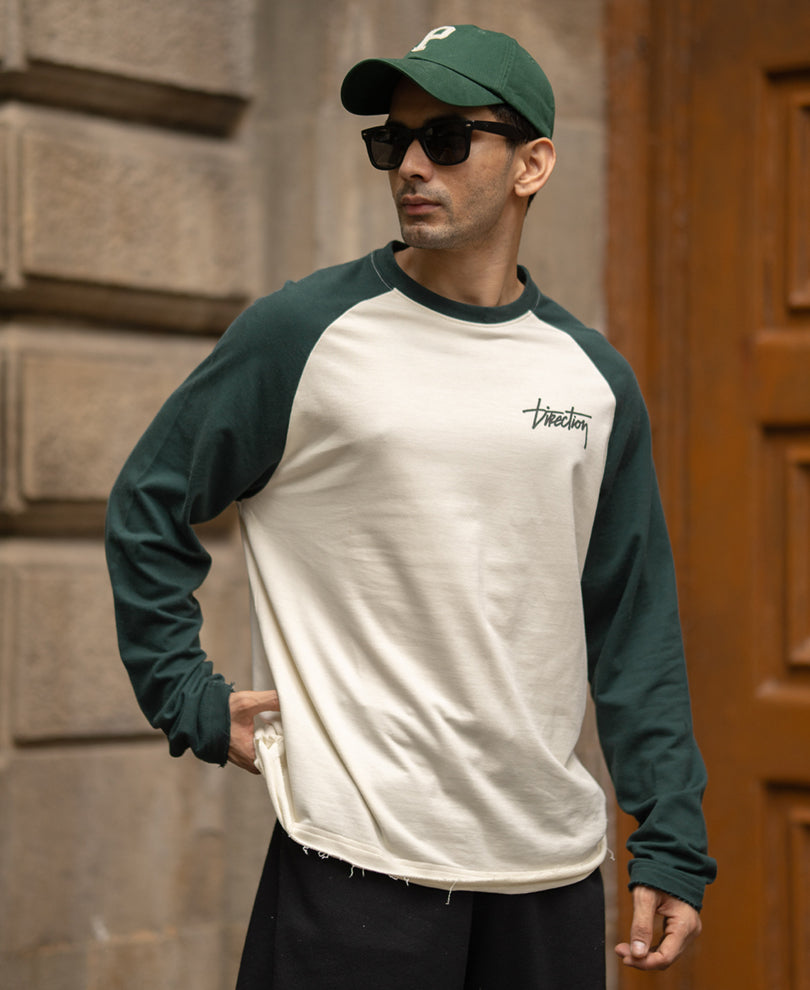 Off White & Teal Raglan T-Shirt 100% Cotton