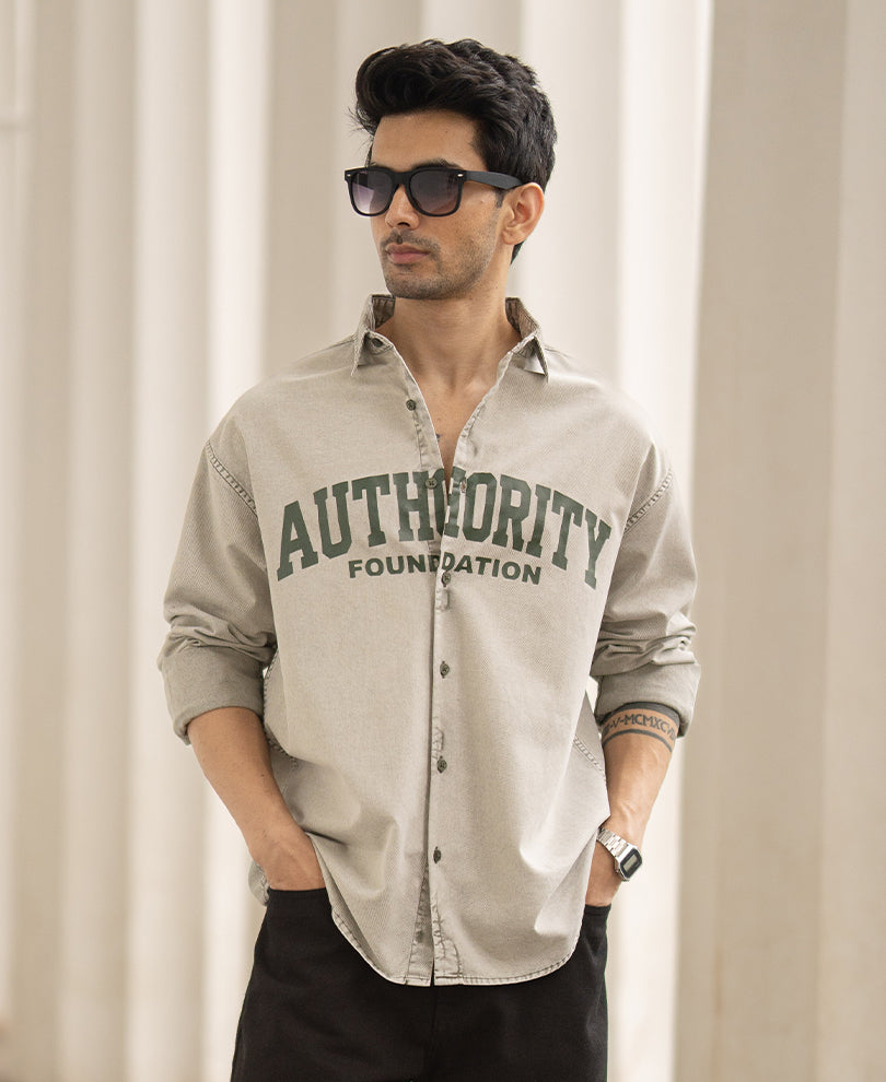 Light Green Washed Printed Shirt 100% Cotton