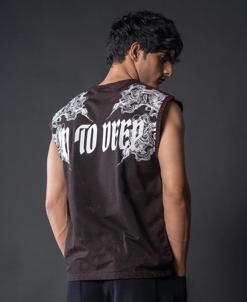 Washed Brown Printed Drop Shoulder Sando 100% Cotton
