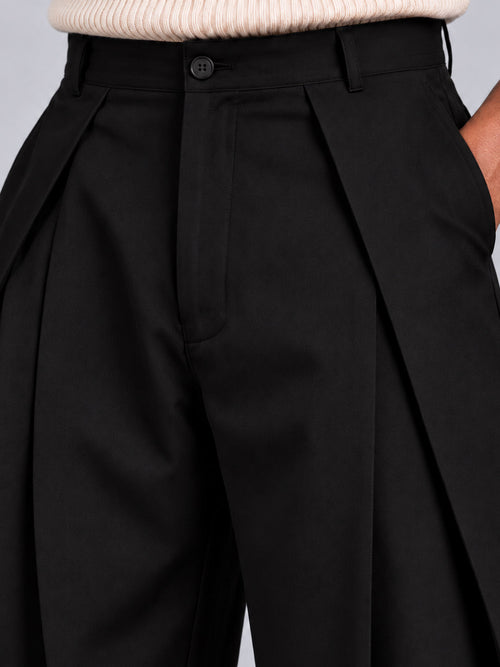 Black Cross Pleat Baggy Trouser