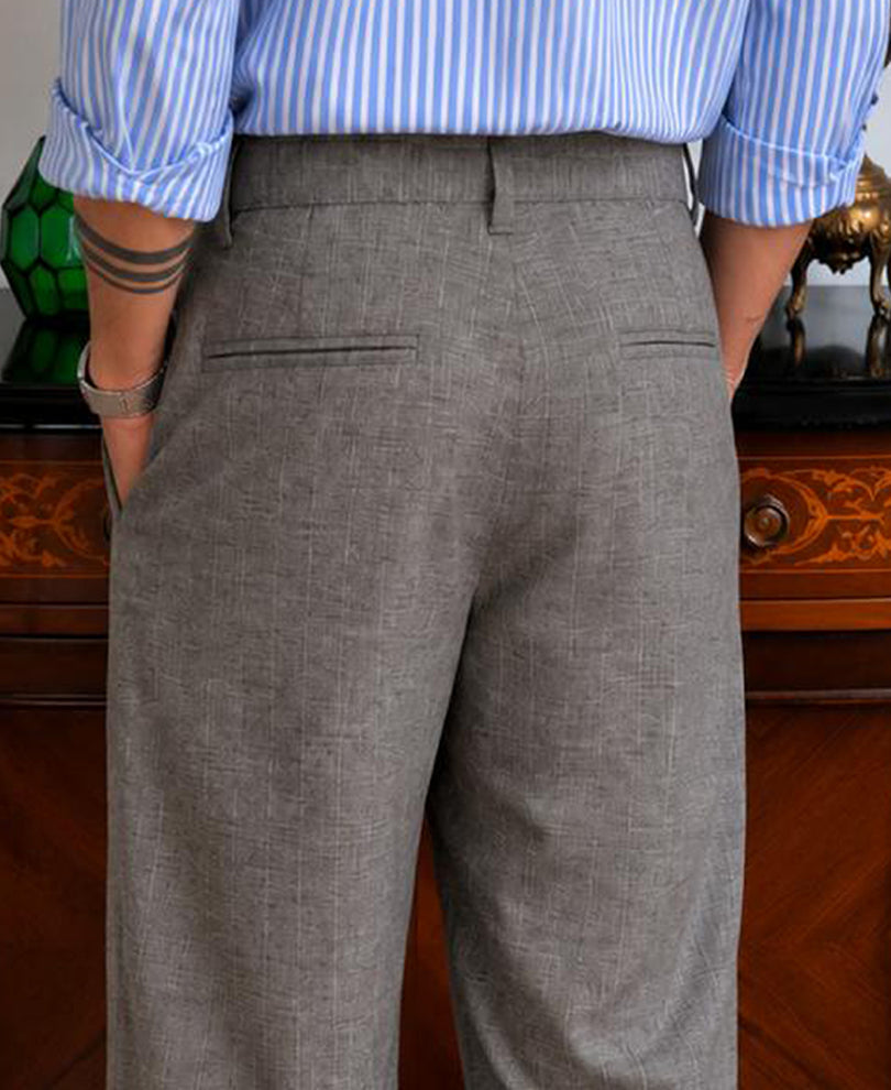 Grey Melange Striped Trouser