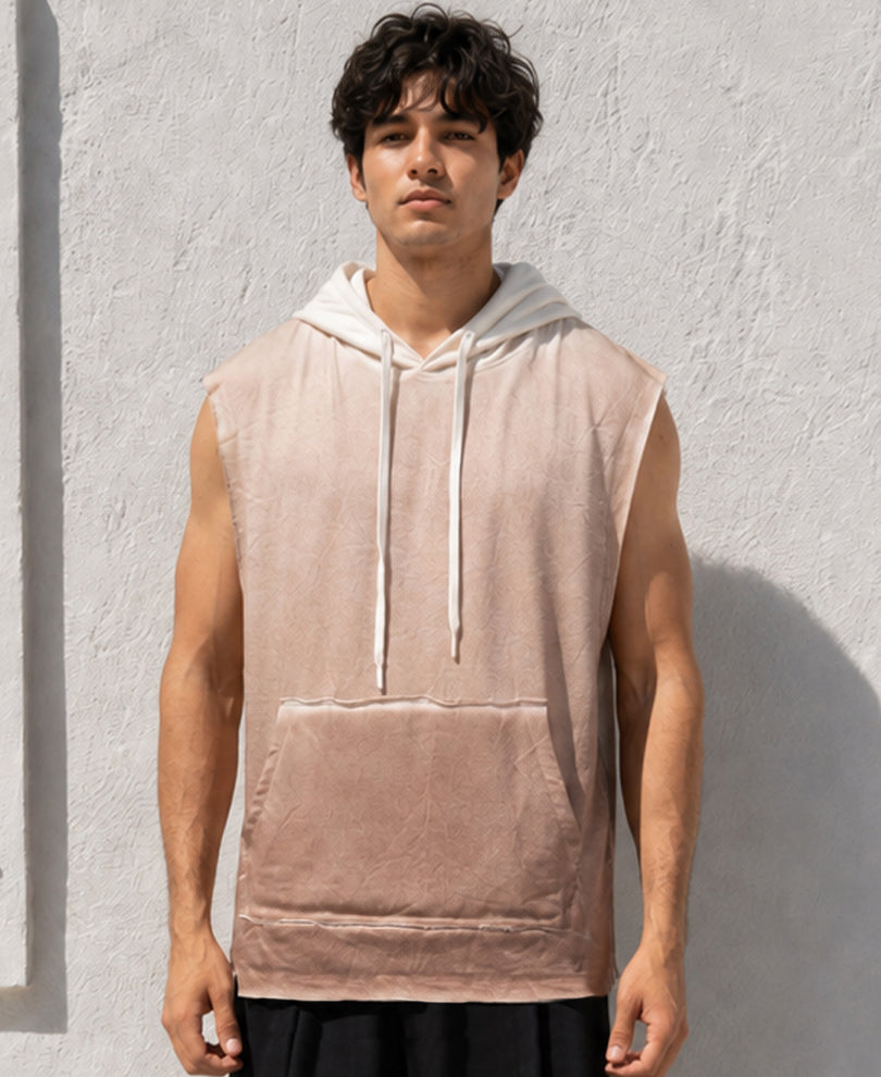 Brown Sprayed Hoodie Vest 100% Cotton