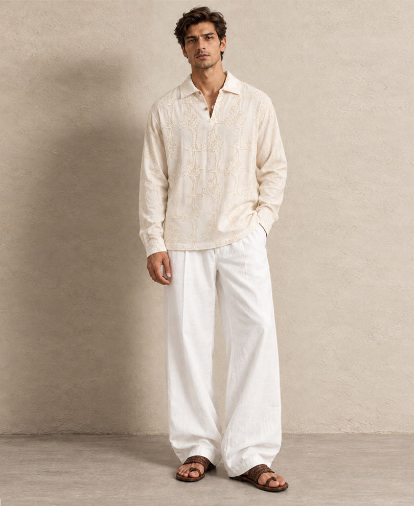 Cream Embroidered Kurta Shirt