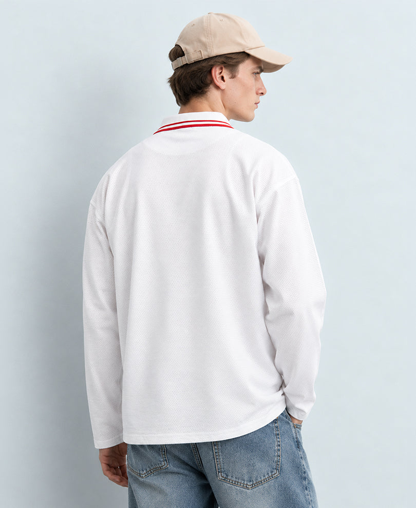 White Printed Structured T-Shirt