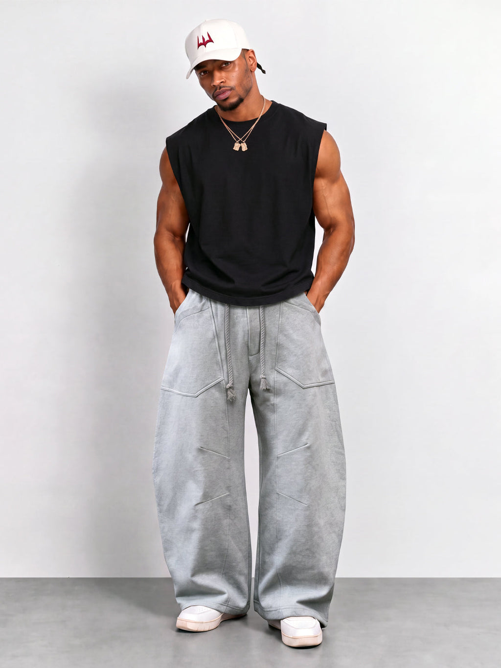 Grey Panelled Barrel Trackpant