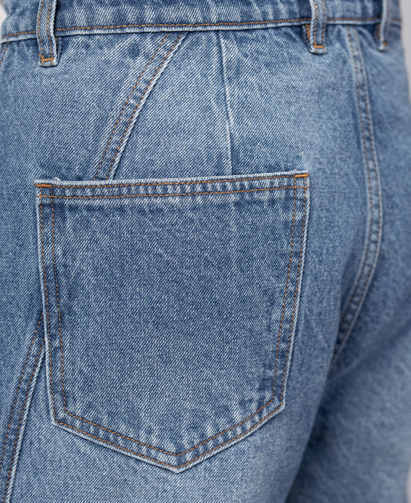 Blue Panelled Baggy Fit Jeans
