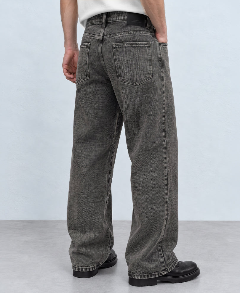 Charcoal Washed Baggy Fit Jeans