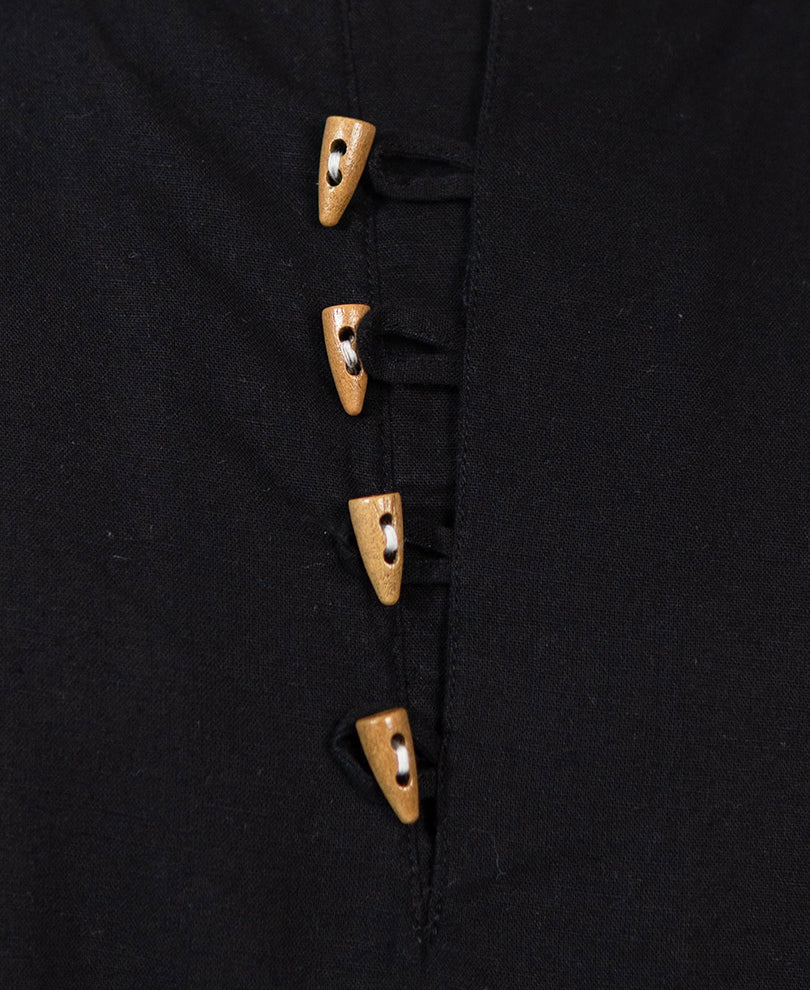Black Linen Blend Kurta Shirt
