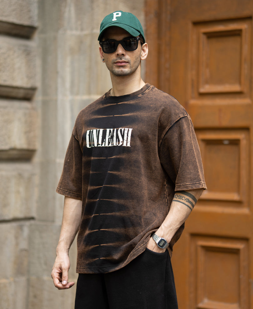 Dark Brown Washed Graphic T-Shirt 100% Cotton