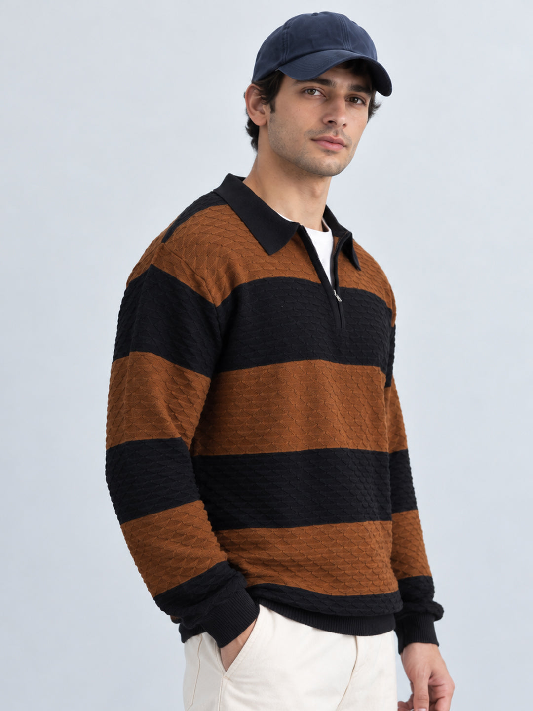 Black & Brown Knitted Stripe T-Shirt 100% Cotton